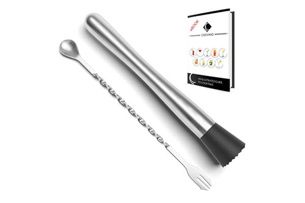 Cresimo 10-Inch Stainless Steel Cocktail Muddler and Mixing Spoon