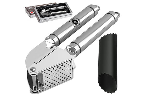 Alpha Grillers Garlic Press and Peeler Set. Stainless Steel Mincer and Silicone Tube Roller