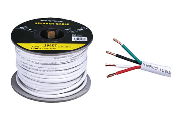 Monoprice 100-Feet 18AWG CL2 Rated 4-Conductor High-Purity Oxygen-Free Copper Speaker Wire