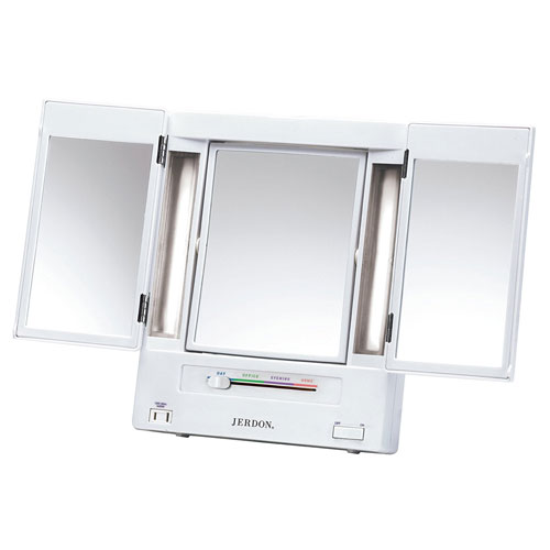 1. Jerdon Tri-Fold Two-Sided Lighted Makeup Mirror