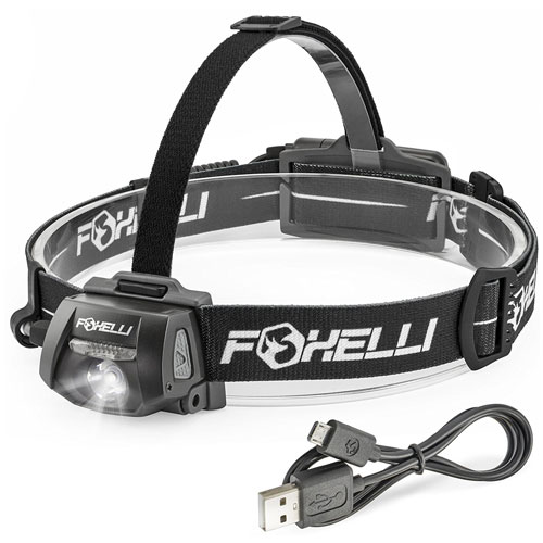 4 Foxelli USB Rechargeable Headlamp Flashlight - 100 Hours of Constant Light on a Single Charge