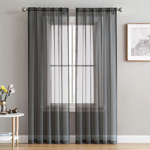HLC.ME Charcoal Grey 2-Pack 108" inch x 84" inch Window Curtain Sheer Panels