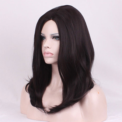 6. Medium Length Wavy Center-Parted Synthetic Full Wigs with Wig Cap