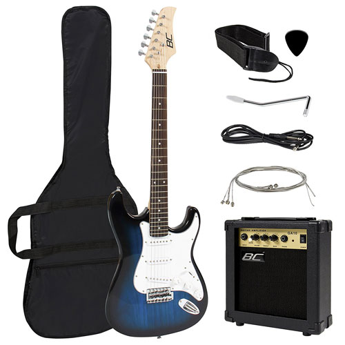 Full Size Blue Electric Guitar with Amp, Case and Accessories Pack Beginner Starter Package