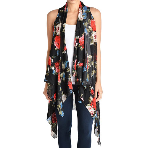 Triple9shop Women's Open Asymmetrical Hem Vest Cardigan