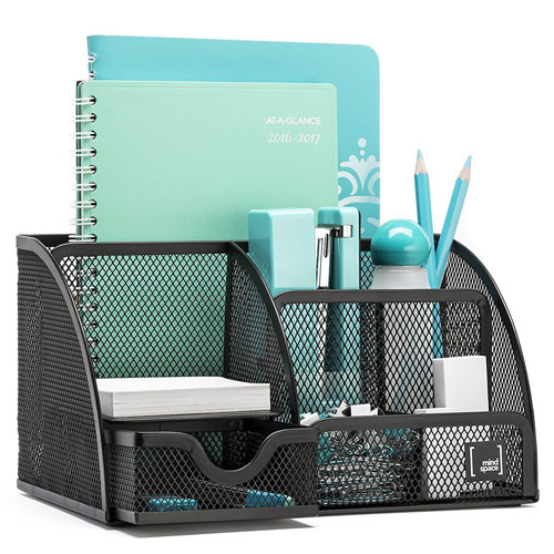 Mindspace Office Desk Organizer with 6 Compartments + Drawer | The Mesh Collection