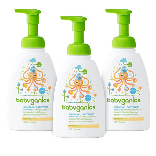 4 Babyganics Baby Shampoo and Body Wash, Fragrance Free, 3 Pack