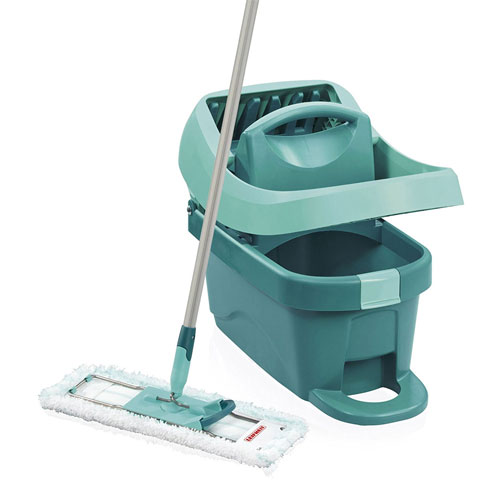 Leifheit Profi System Microfiber Flat Mop with Mop Bucket Wringer Set